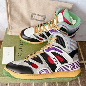 Gucci BASKET Demetra High Top Sneaker Vintage 661312 Black Green Womens EU 35.5